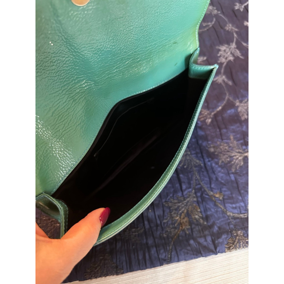 Yves Saint Laurent Green Patent Leather Clutch - Picture 7 of 12